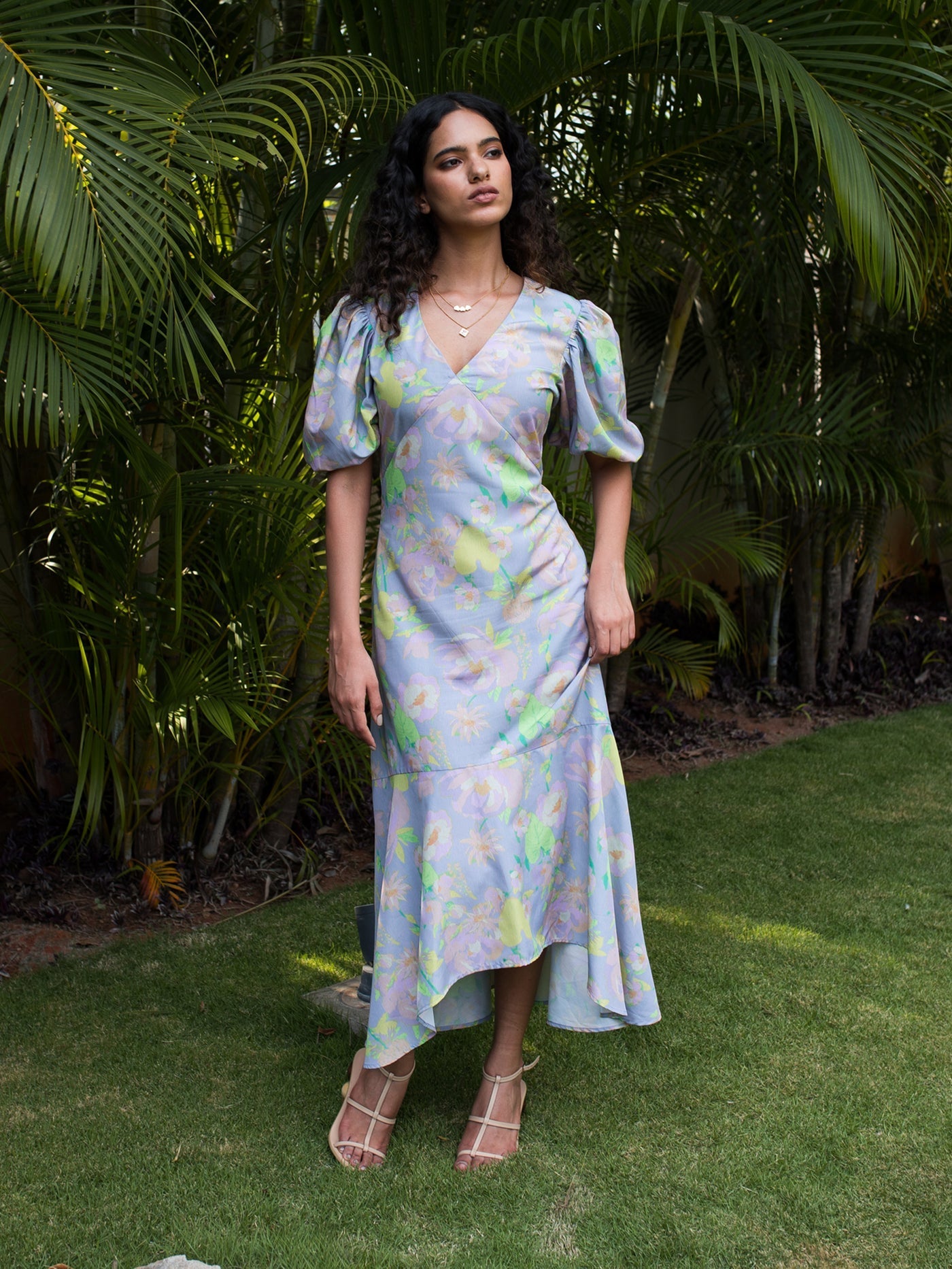 Floral Purple High Low Midaxi Dress