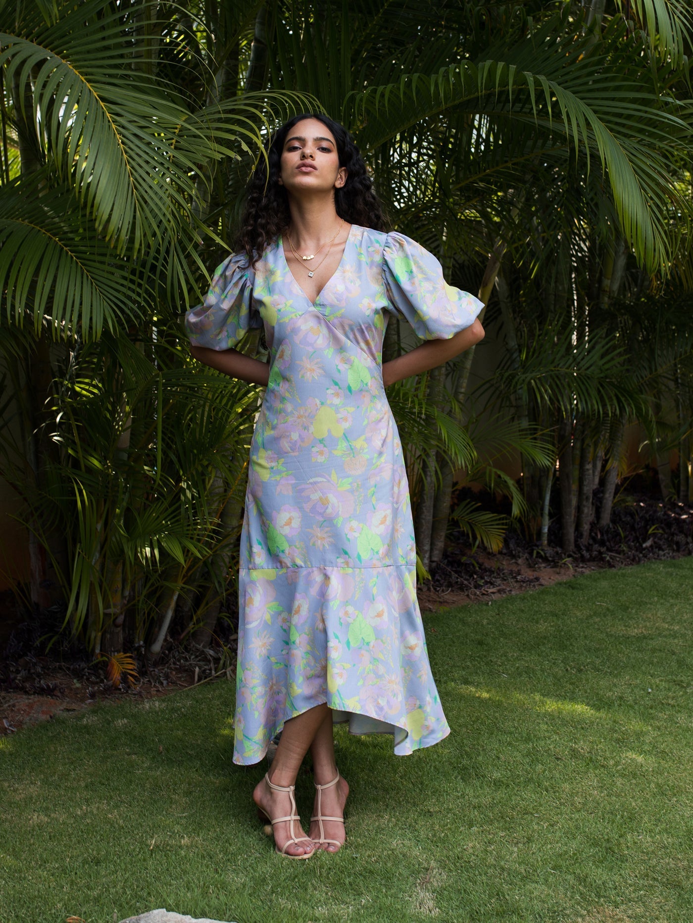 Floral Purple High Low Midaxi Dress