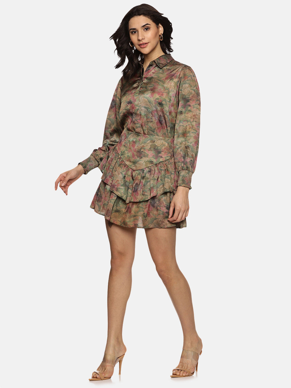 Floral Brown Satin Coord Set